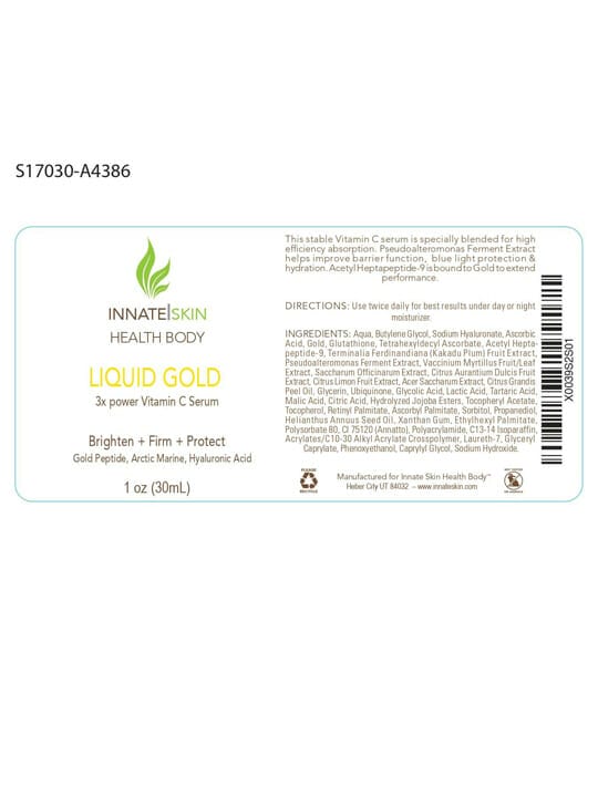 Liquid Gold Vitamin C Serum with Hyaluronic Acid, Gold Peptides and Artic Marine. Vitamin C for