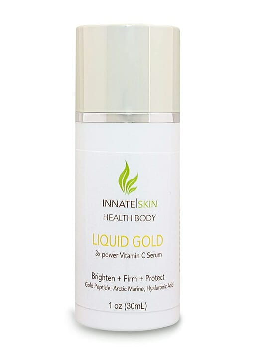 Liquid Gold Vitamin C Serum with Hyaluronic Acid, Gold Peptides and Artic Marine. Vitamin C for Face. Skin brightening serum for face, 1 fl oz pump by Innate Skin Health Body